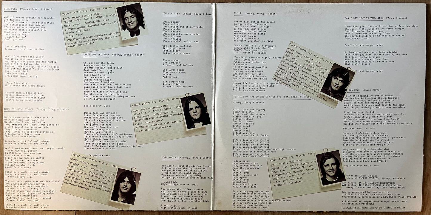 AC/DC T.N.T. 1976 Australia - LP Vinyl Record - Albert Blue Roo Label 1st Press