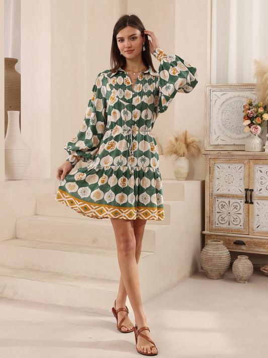 IRIS MAXI -  Sun and Sea L/S Dress - GREEN/GOLD