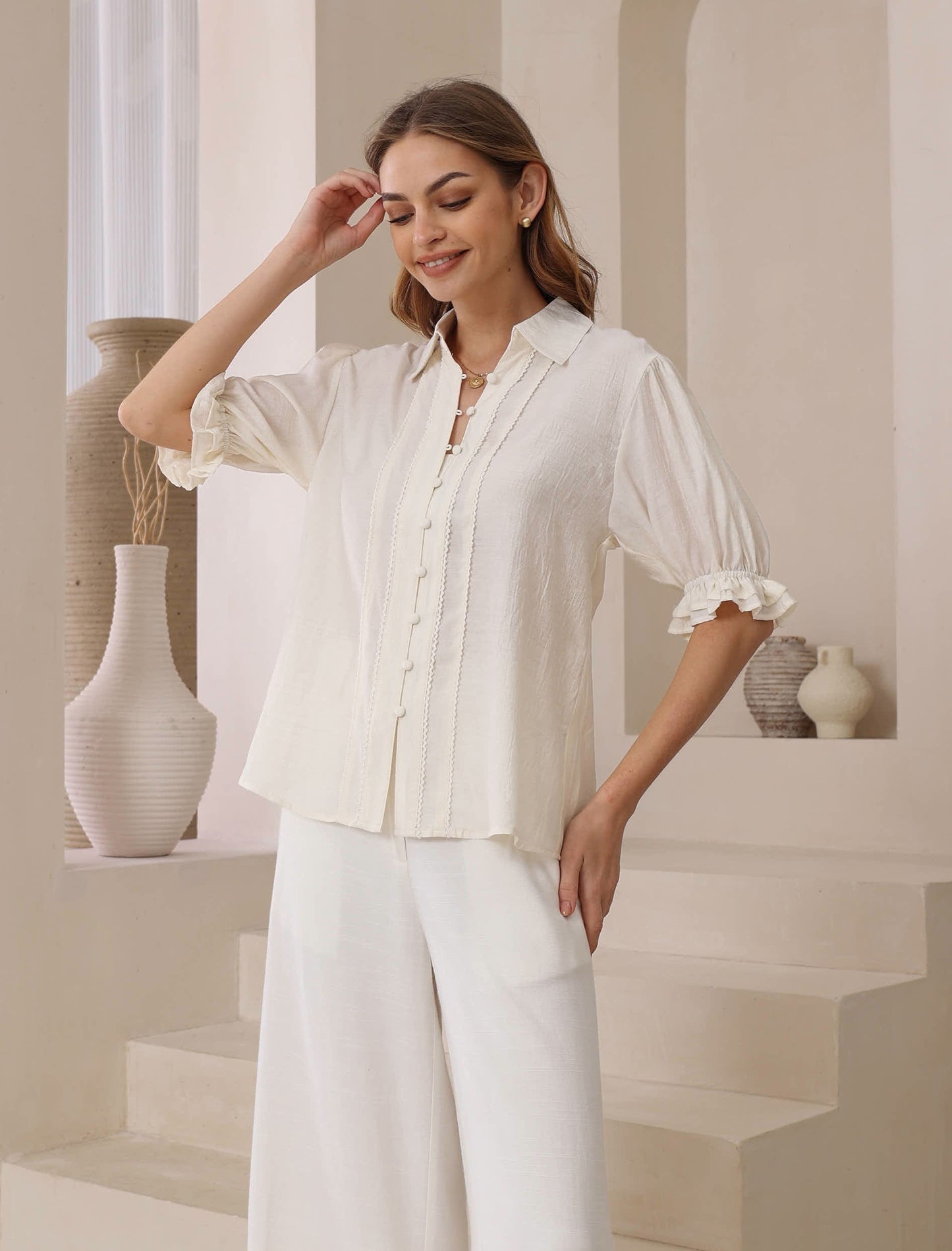 IRIS MAXI - Sheer Button Blouse - Cream