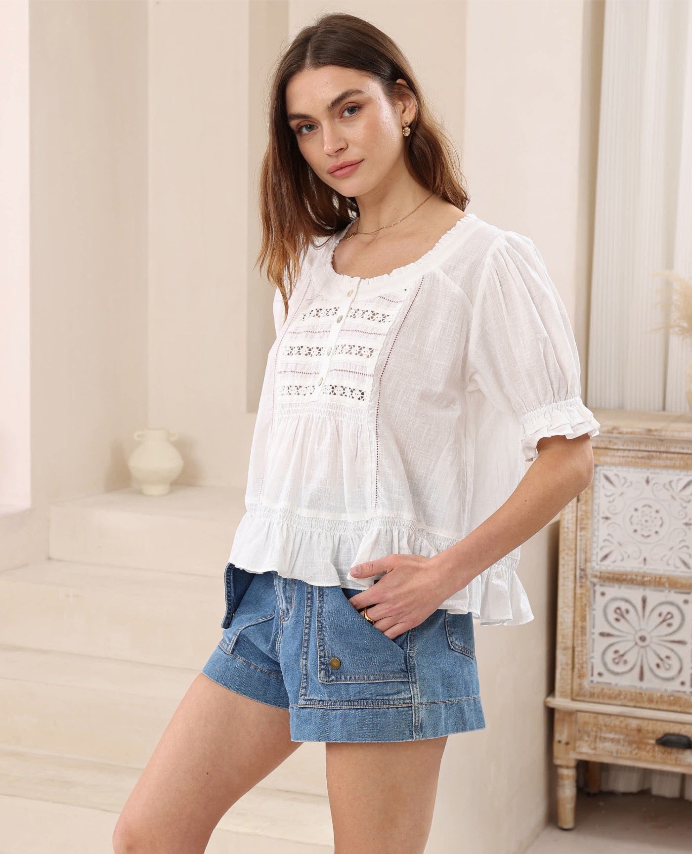 IRIS MAXI - Frilly Top - White