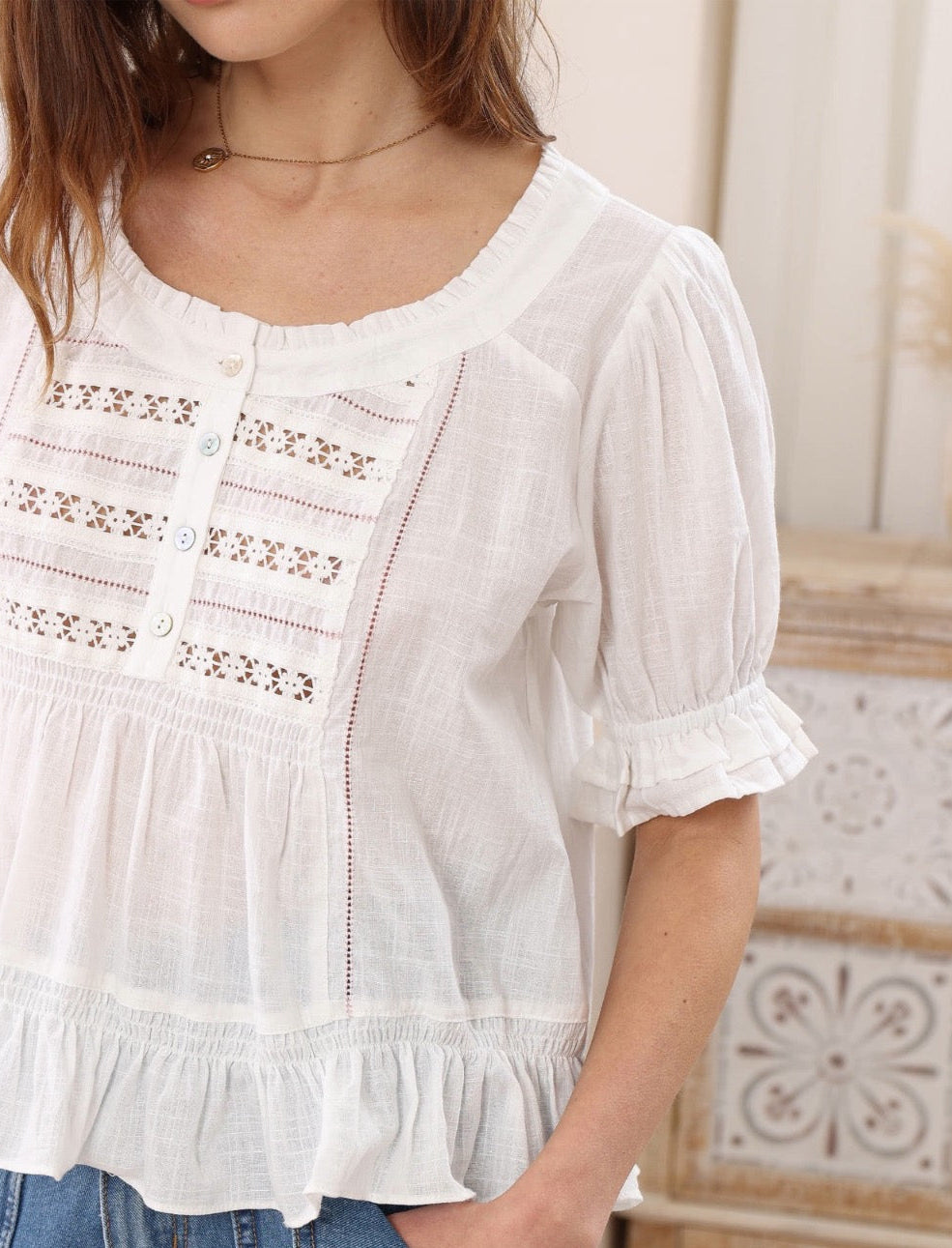 IRIS MAXI - Frilly Top - White