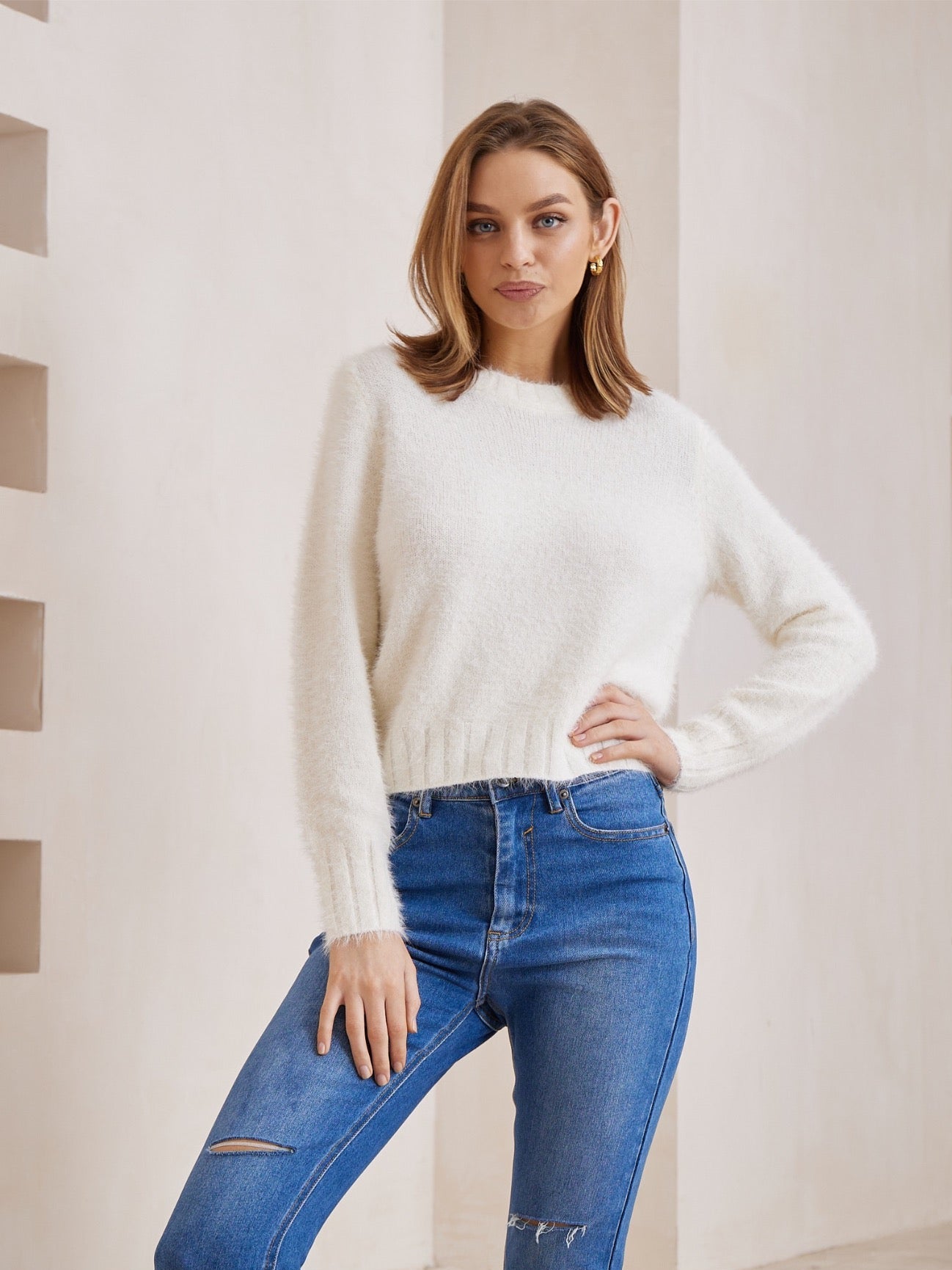 IRIS MAXI - FLUFFY SWEATER - WHITE