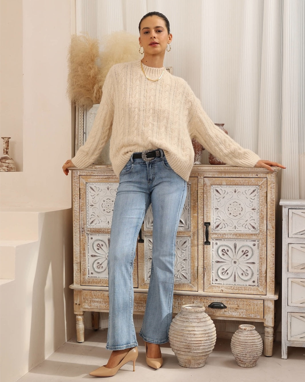 IRIS MAXI - Cable Knit Jumper - CREAM