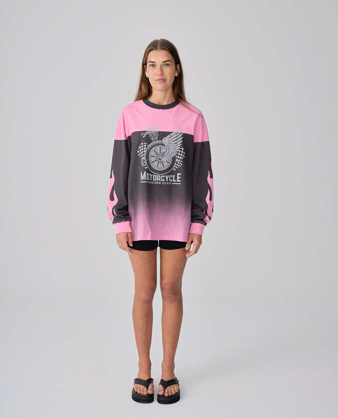 NEAR THE SEA - LS Motorbike Tee - PINK/BLACK