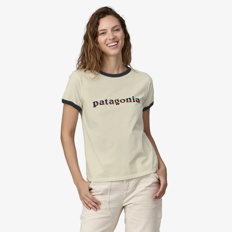 PATAGONIA - W's '73 Text Logo Organic Ringer Tee - BIRCH WHITE