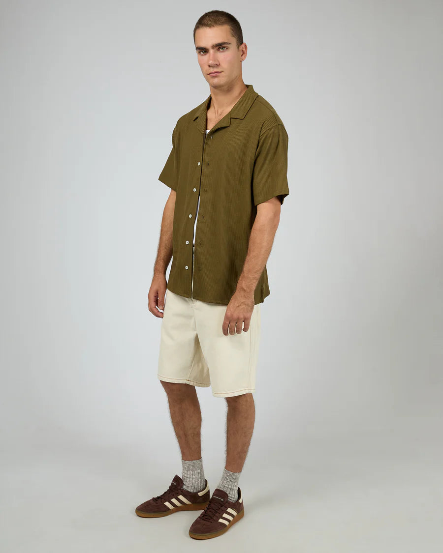 SILENT THEORY - Moroccan Knit Short Sleeve Shirt - Khaki