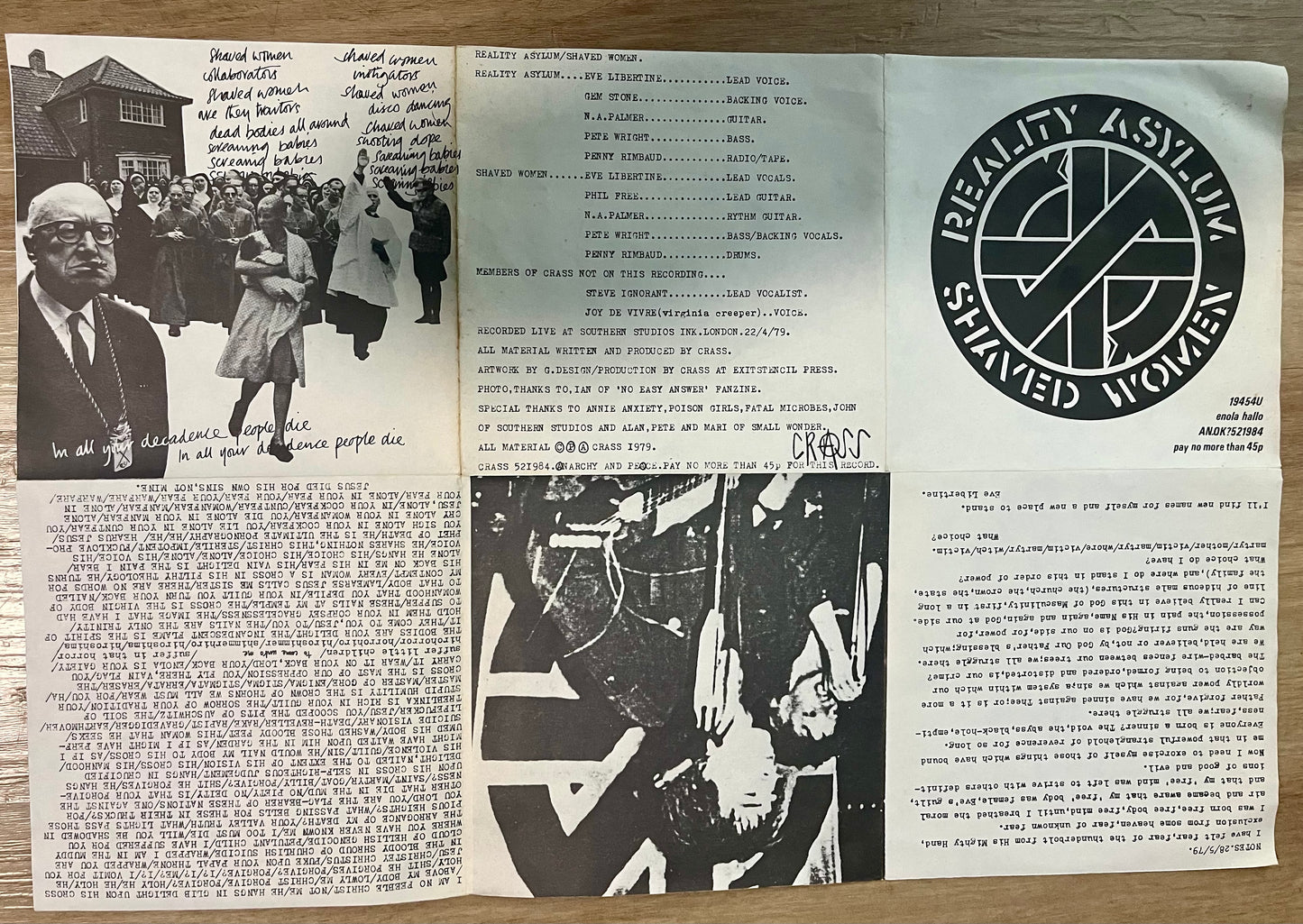 CRASS Reality Asylum / Shaved Women 7'' 45