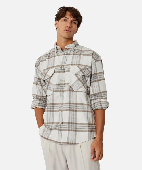 INDUSTRIE - The Derby L/S Shirt - Taupe Tweed