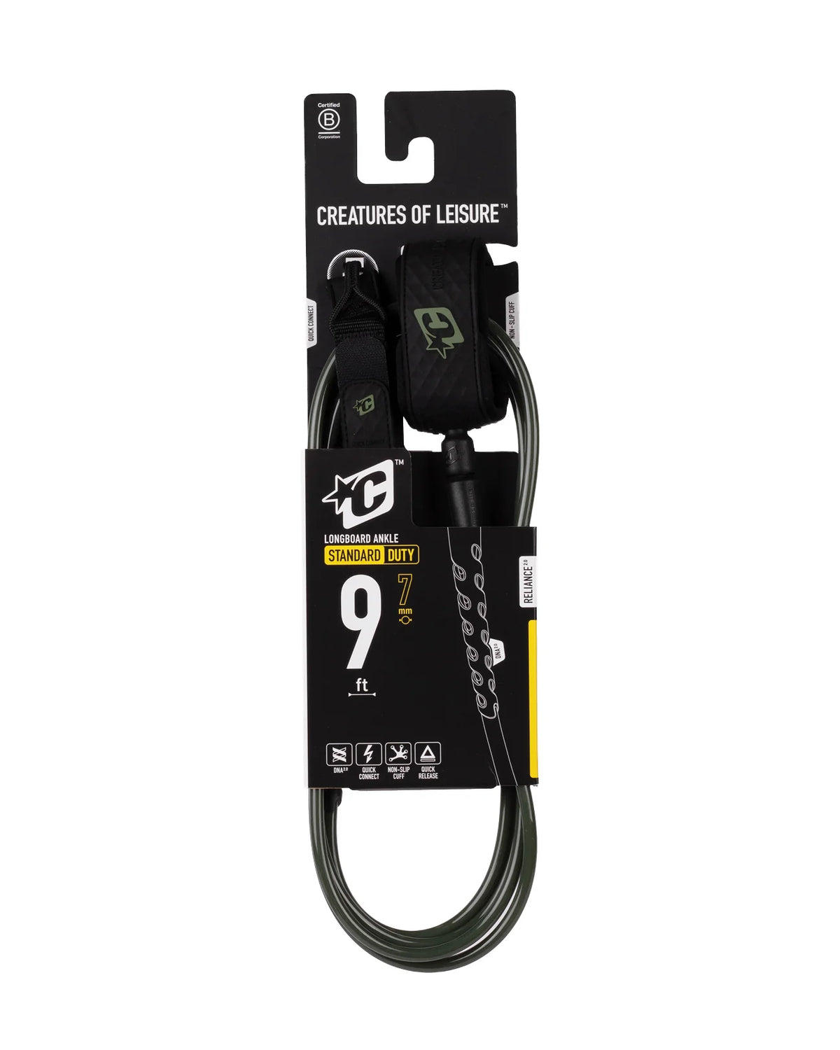 Creatures of Leisure RELIANCE 2.0 | Longboard Standard Duty Ankle | 9ft Leash