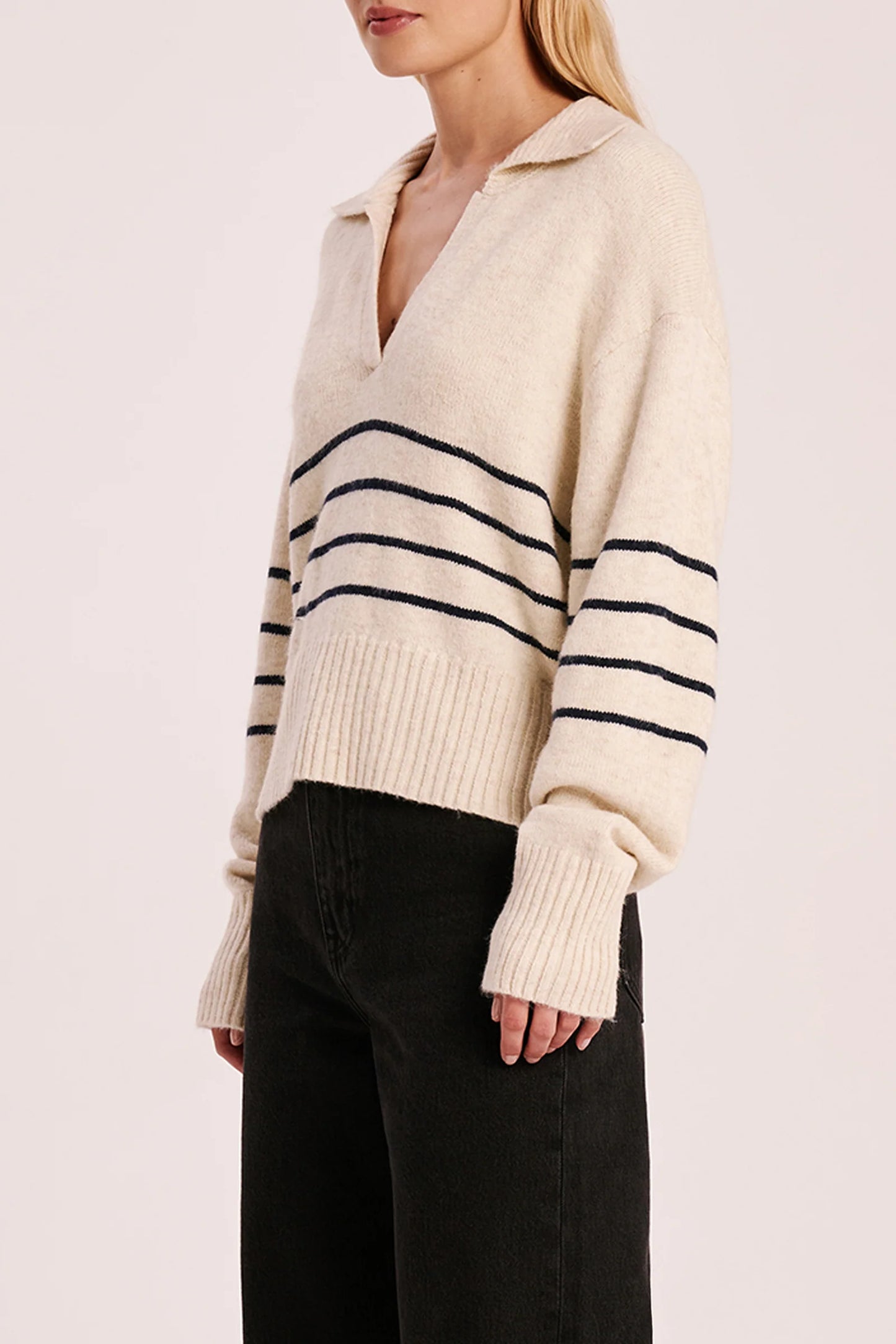 NUDE LUCY - Logan Rugby Knit - CLOUD STRIPE
