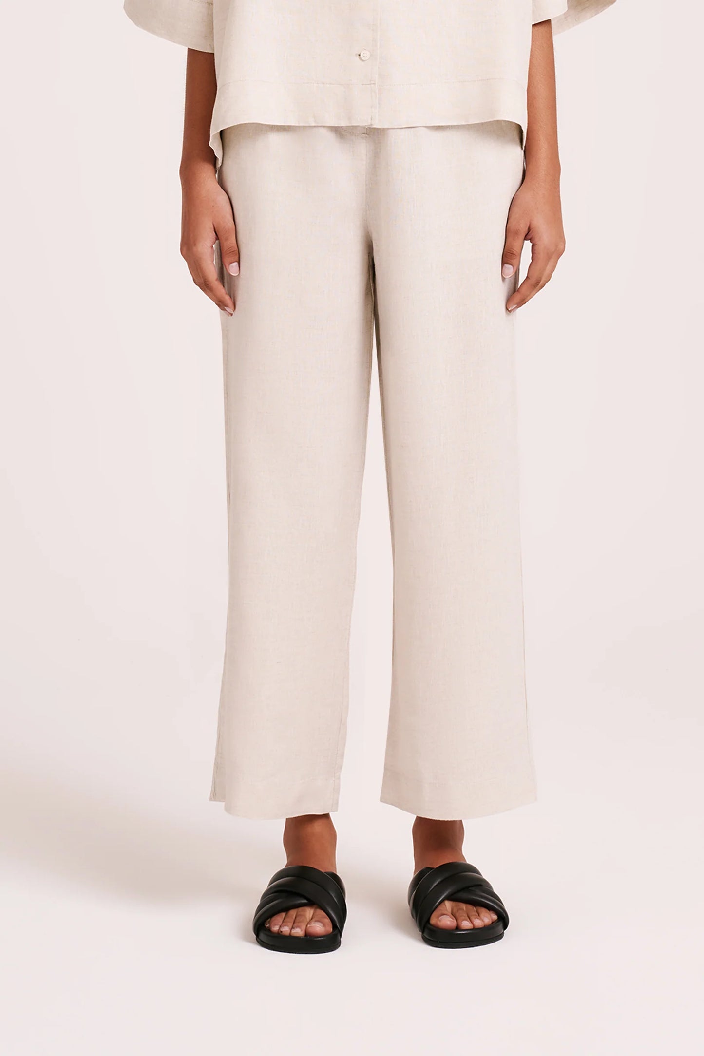 NUDE LUCY -  Lounge Linen Crop Pant - NATURAL