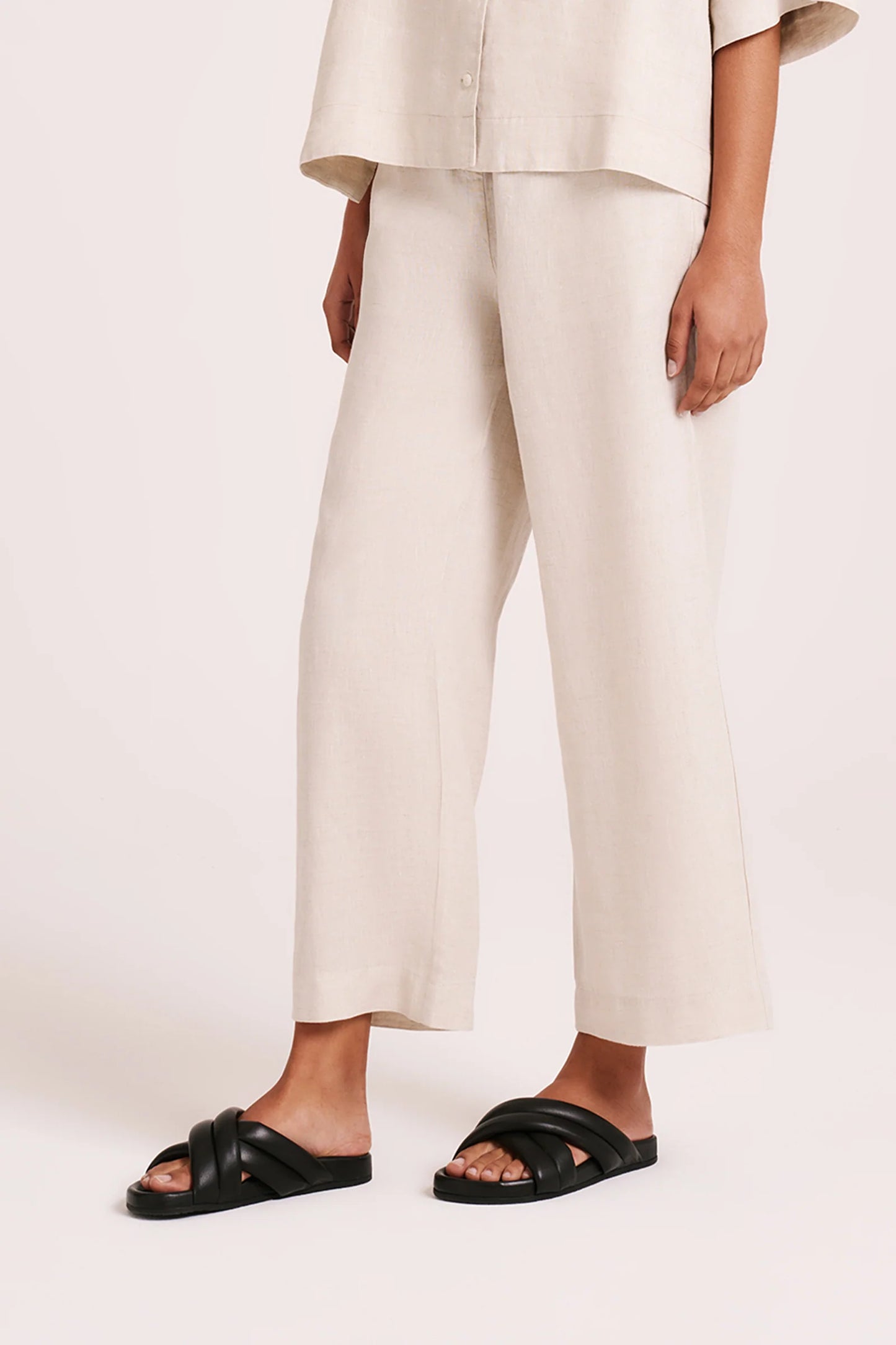 NUDE LUCY -  Lounge Linen Crop Pant - NATURAL