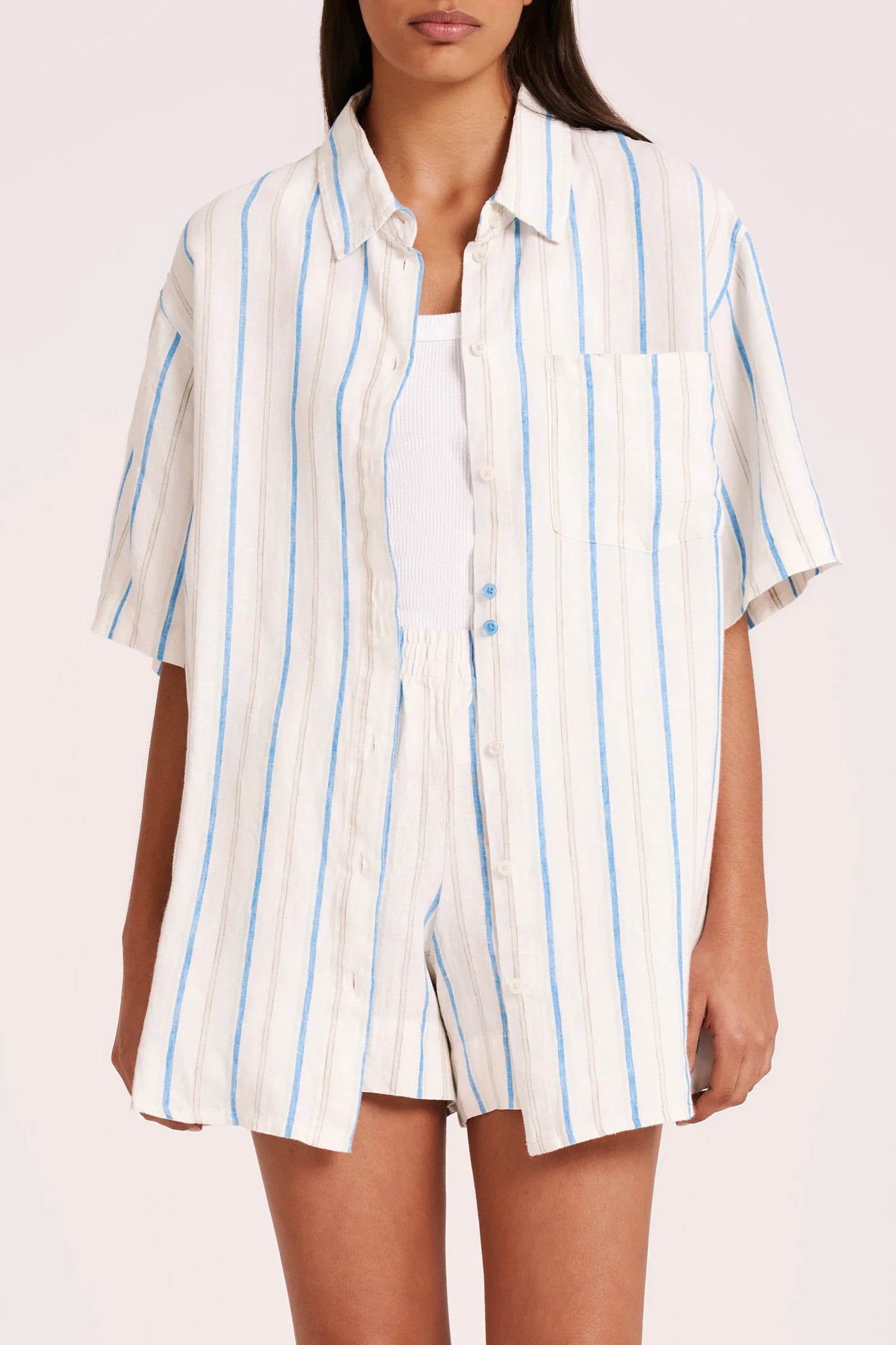 NUDE LUCY - Yin Linen Shirt - Azure Stripe