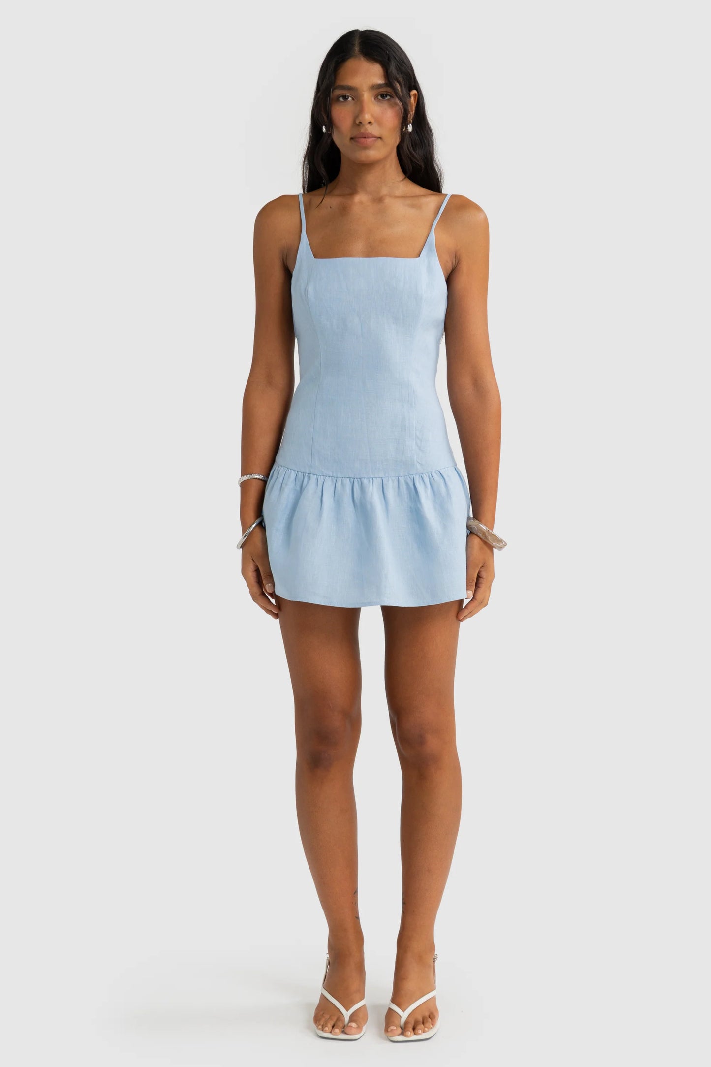 ORTC - Celine Linen Mini Dress - Powder Blue