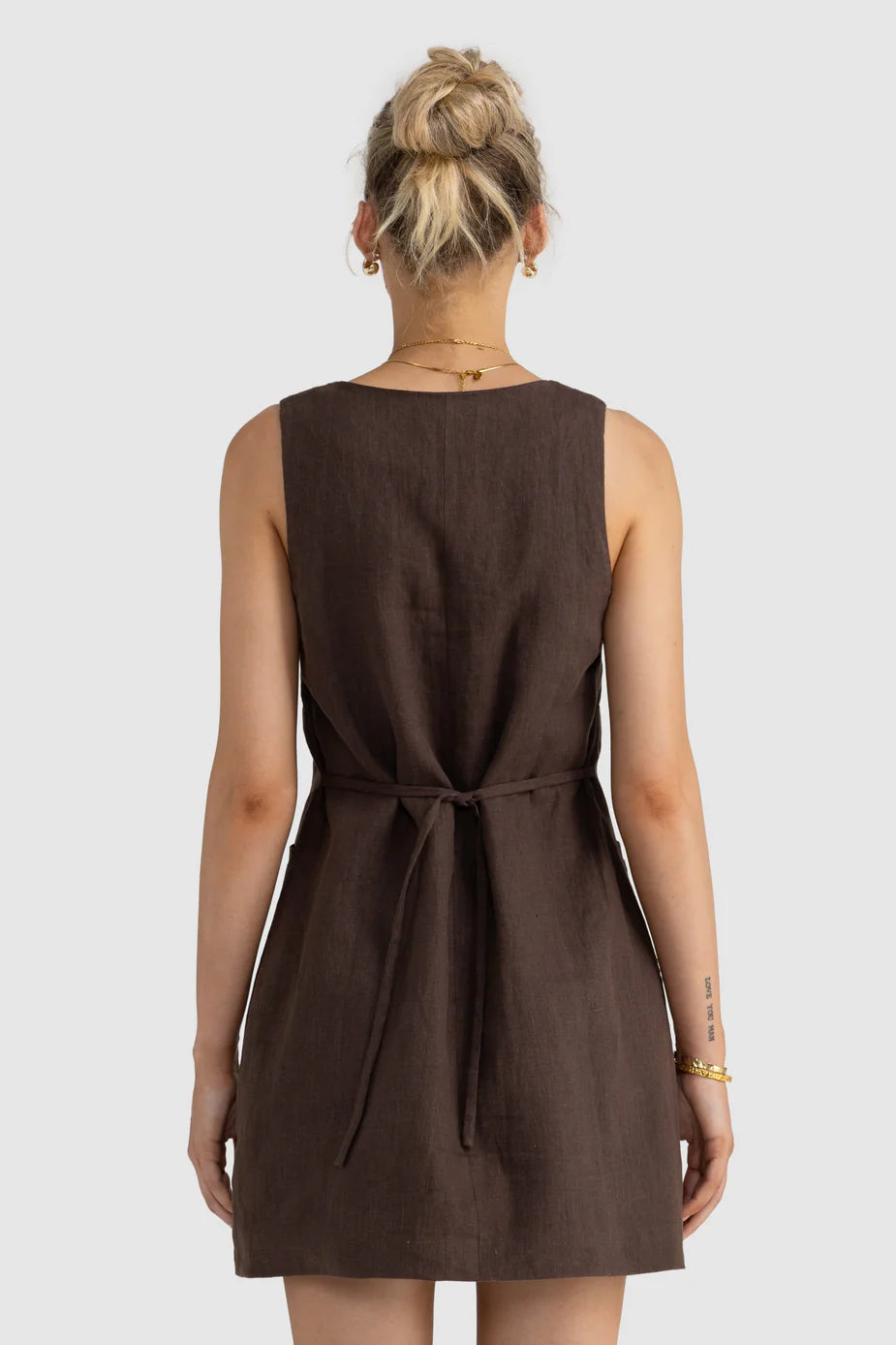 ORTC Cora Linen Button Mini Dress Carob