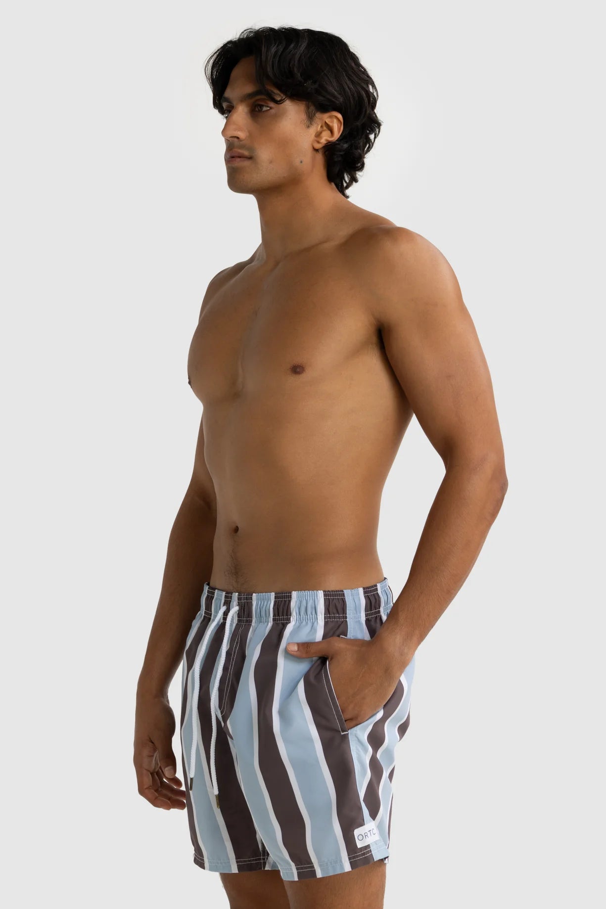 ORTC Hamelin Stripe Swim Shorts Bark & Mist Blue