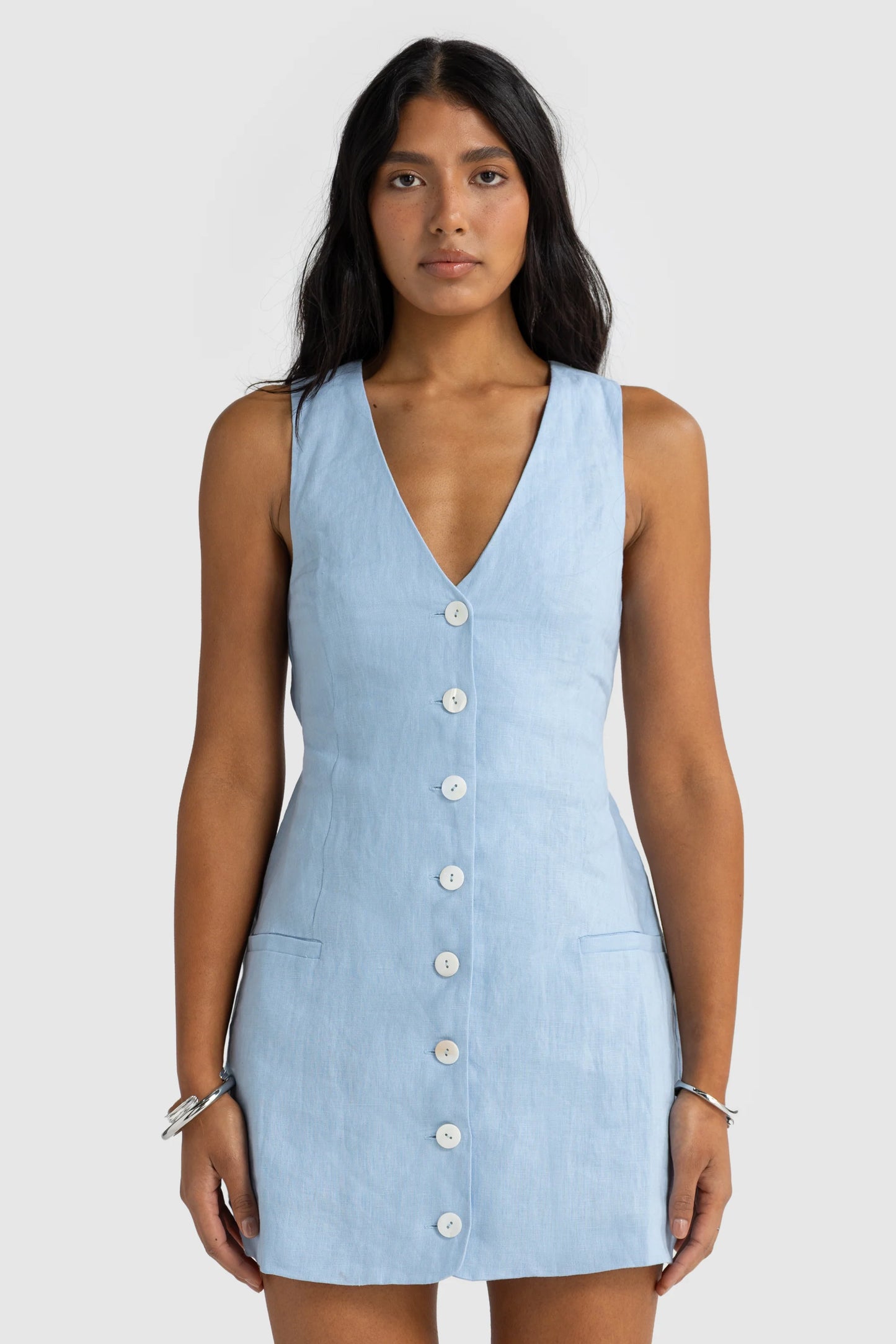 ORTC - Koda Linen Mini Dress - Powder Blue