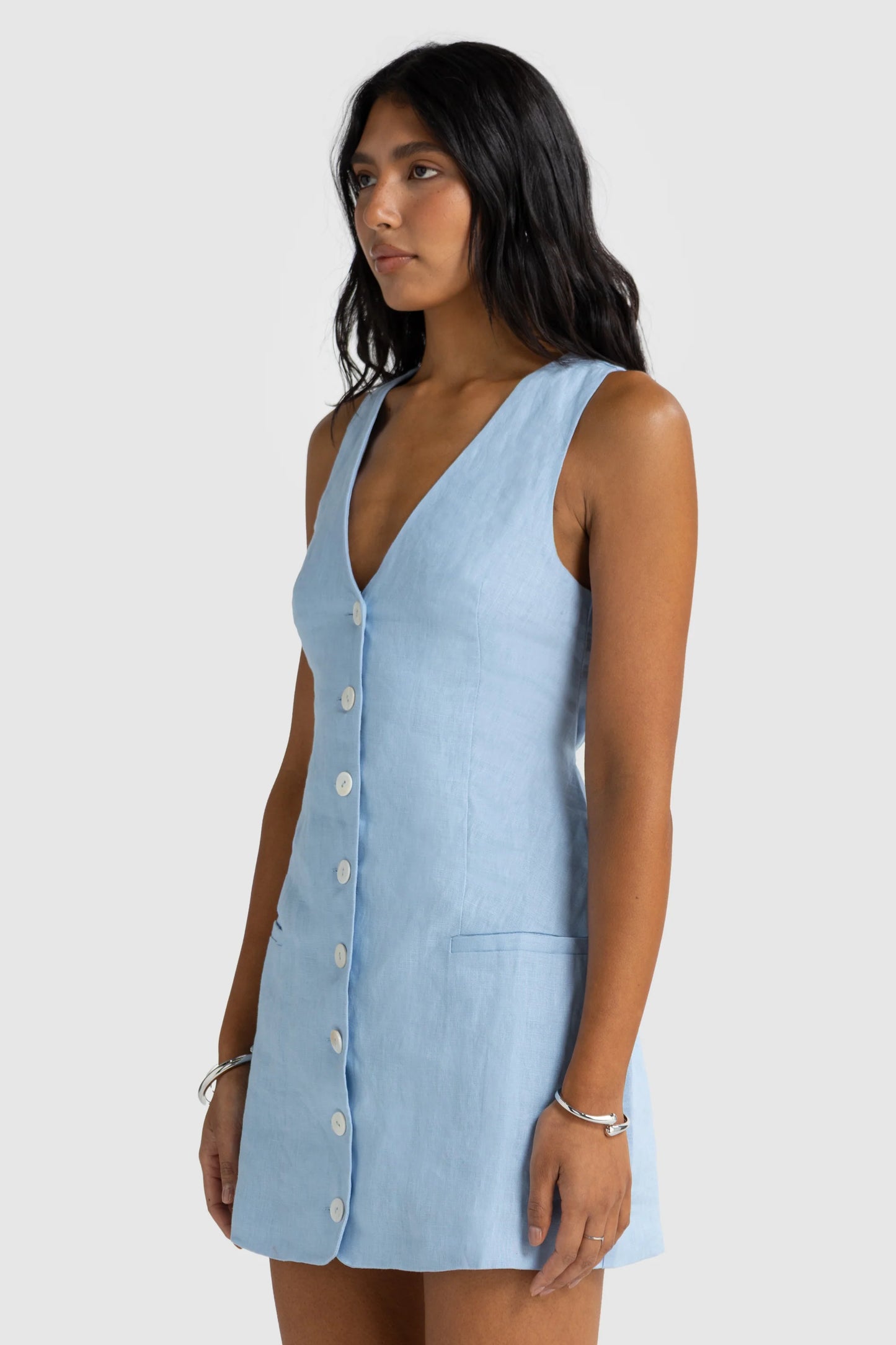 ORTC - Koda Linen Mini Dress - Powder Blue
