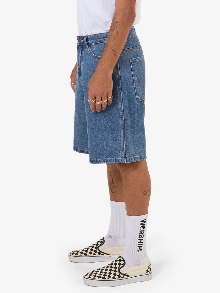 WORSHIP - Glazed And Confused Carpenter Jean Short - Sky High Blue