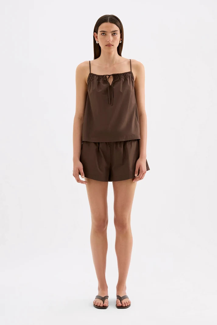 NUDE LUCY - Cerie Poplin Top - CHOCOLATE