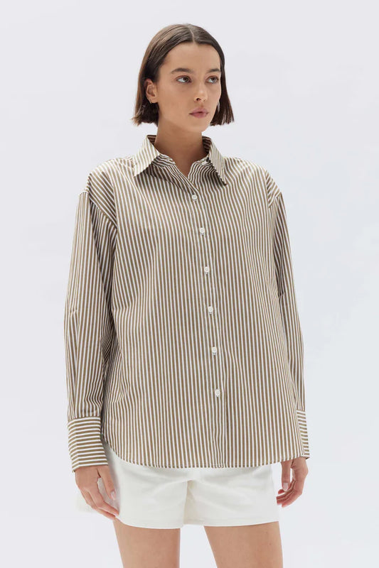 ASSEMBLY LABEL - Signature Poplin Shirt - Pea/White Stripe