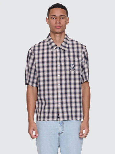 THRILLS - Paradise Falling Short Sleeve Cropped Check Work Shirt - NAVY