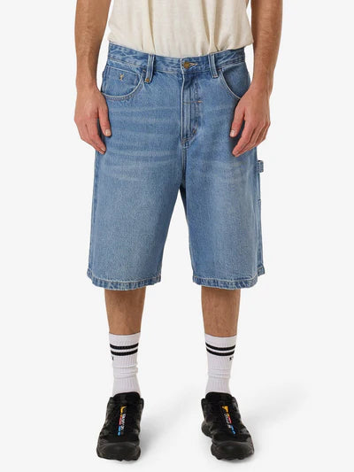 THRILLS - BIG SLACKER DENIM SHORT - Long Ago Blue