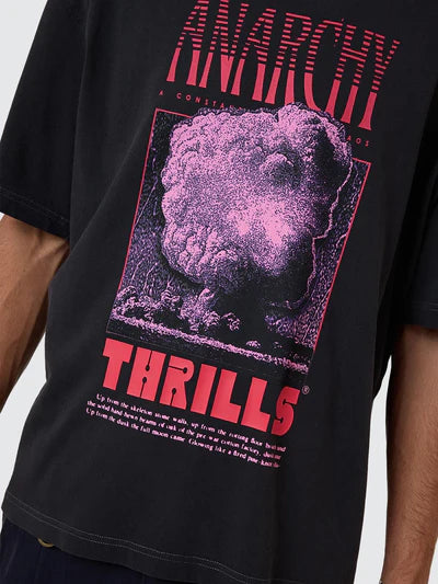 THRILLS - Constant Chaos Box Fit Oversize Cropped Tee - Blue Graphite