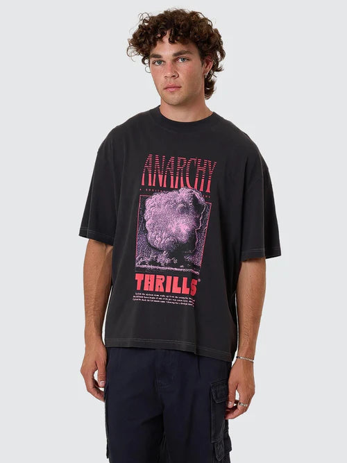 THRILLS - Constant Chaos Box Fit Oversize Cropped Tee - Blue Graphite