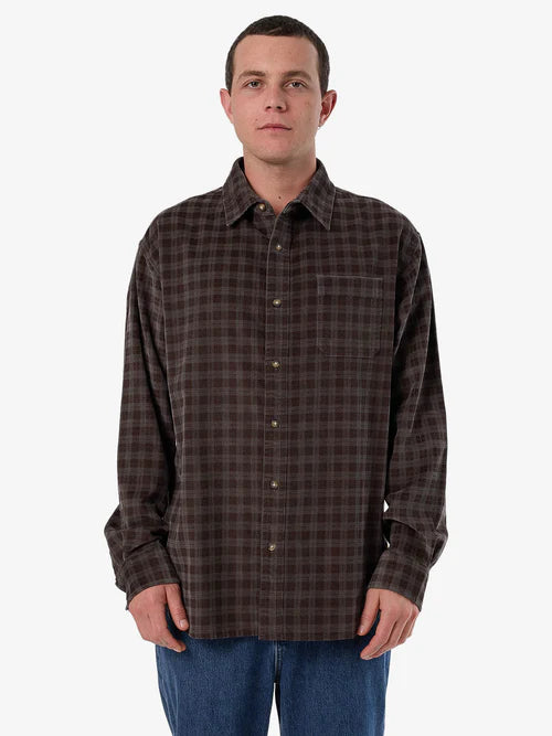 THRILLS - Union Cord Check Long Sleeve Shirt - CHARCOAL ROSE