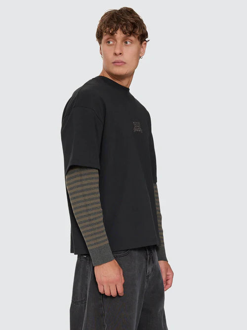 THRILLS - What We Believe Layer Oversize Box Crop Long Sleeve Tee - Faded Black