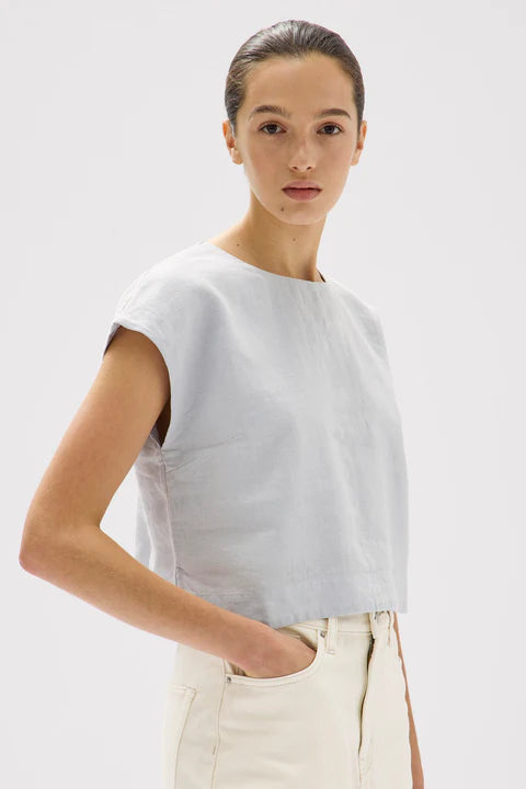 ASSEMBLY LABEL - Tori Linen Top - BLUE HAZE