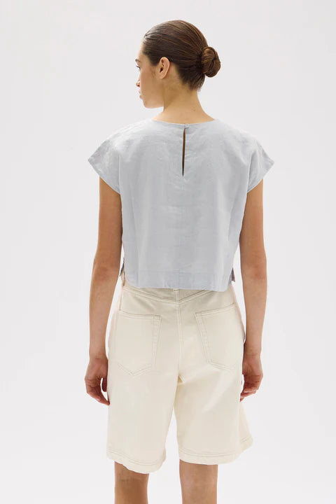 ASSEMBLY LABEL - Tori Linen Top - BLUE HAZE