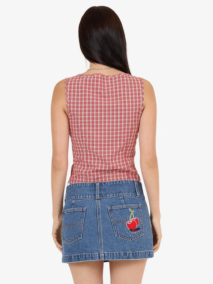 WORSHIP - Impish Lace Up Top - Cherry Red