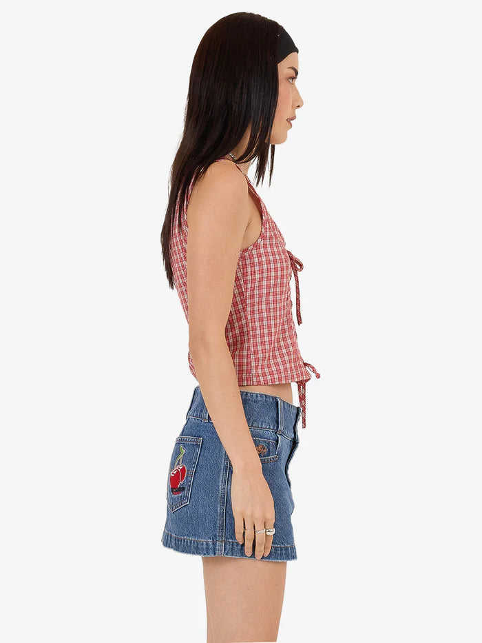 WORSHIP - Impish Lace Up Top - Cherry Red
