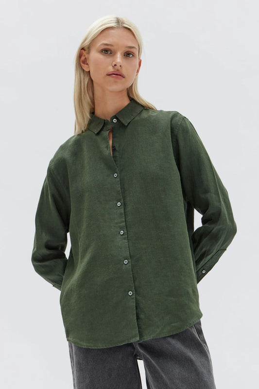 ASSEMBLY LABEL - Xander L/S Linen  Shirt - FOREST