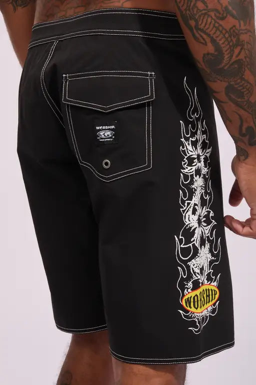 WORSHIP - Tropical Heat Boardshort - BLACK