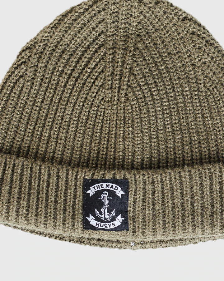 THE MAD HUEYS -ANCHOR ROLL WARFIE BEANIE DUSTY GREEN