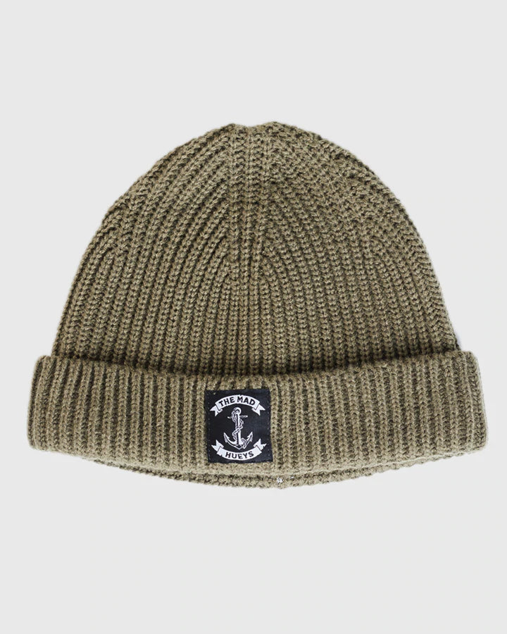 THE MAD HUEYS -ANCHOR ROLL WARFIE BEANIE DUSTY GREEN