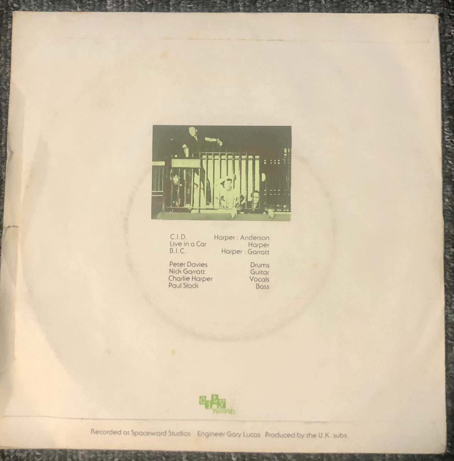 UK SUBS CID Live in a car 7” NIK5 City records