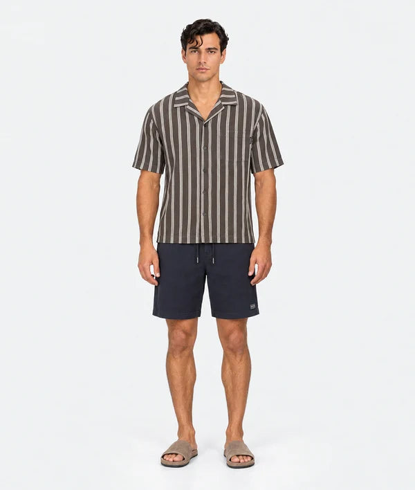 INDUSTRIE - The Lagos Knitted Short Sleeve Shirt - Umber Stone
