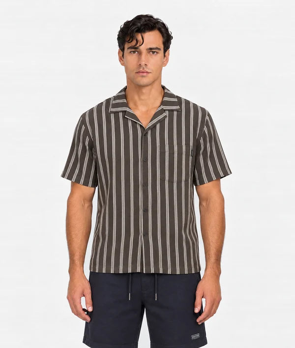 INDUSTRIE - The Lagos Knitted Short Sleeve Shirt - Umber Stone