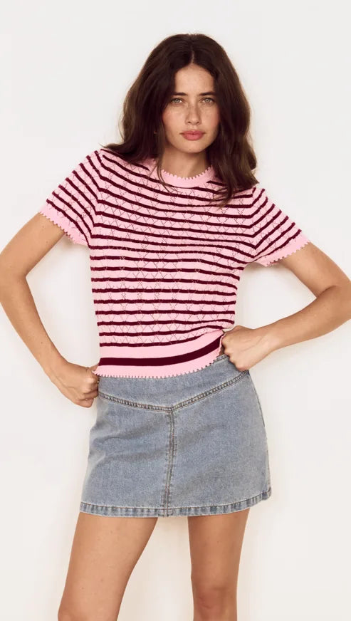 MINKPINK - Calla Knit Tee - ROSE/PINK STRIPE