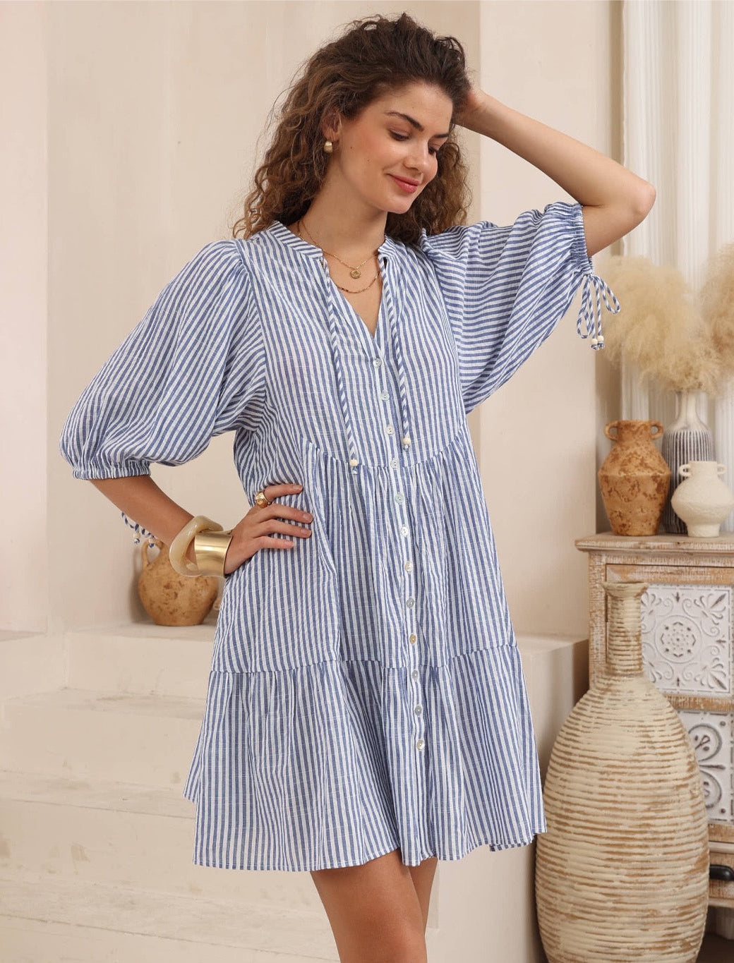 Iris Maxi - Katie Dress Striped - Blue/White