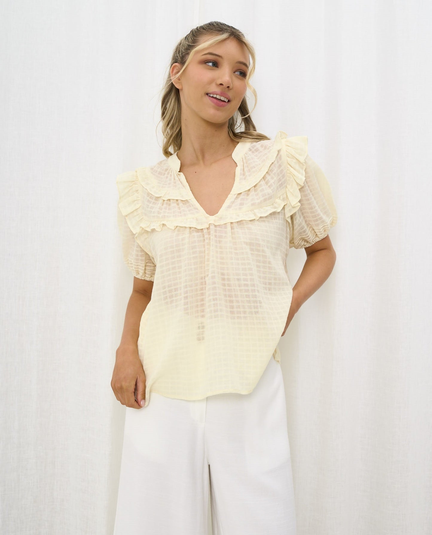 IRIS MAXI - Frill Blouse - LEMON