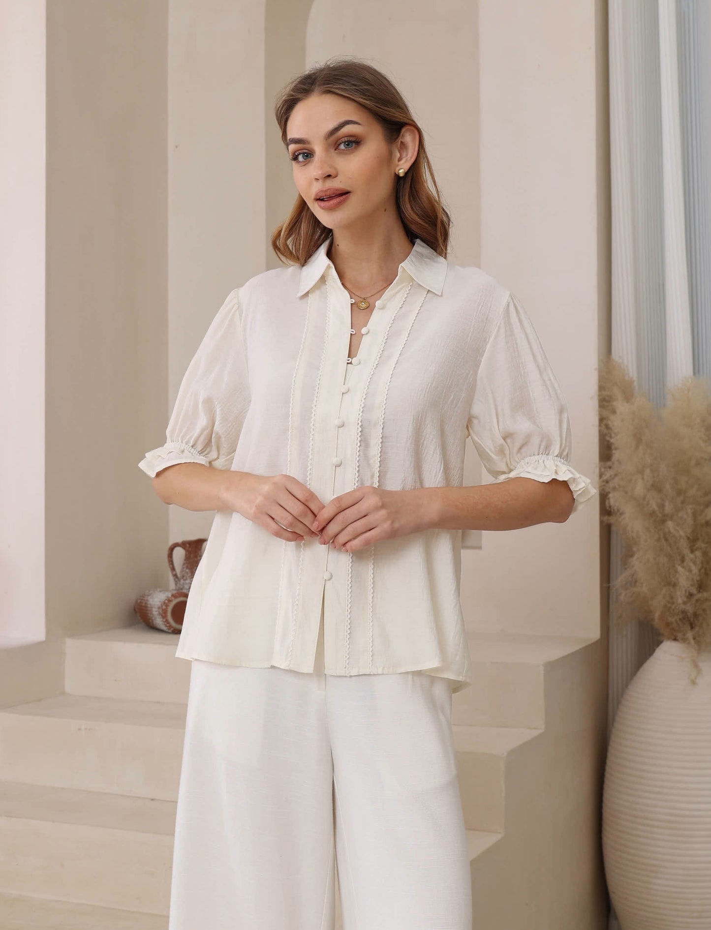 IRIS MAXI - Sheer Button Blouse - Cream