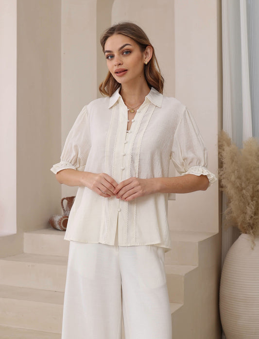IRIS MAXI - Sheer Button Blouse - Cream