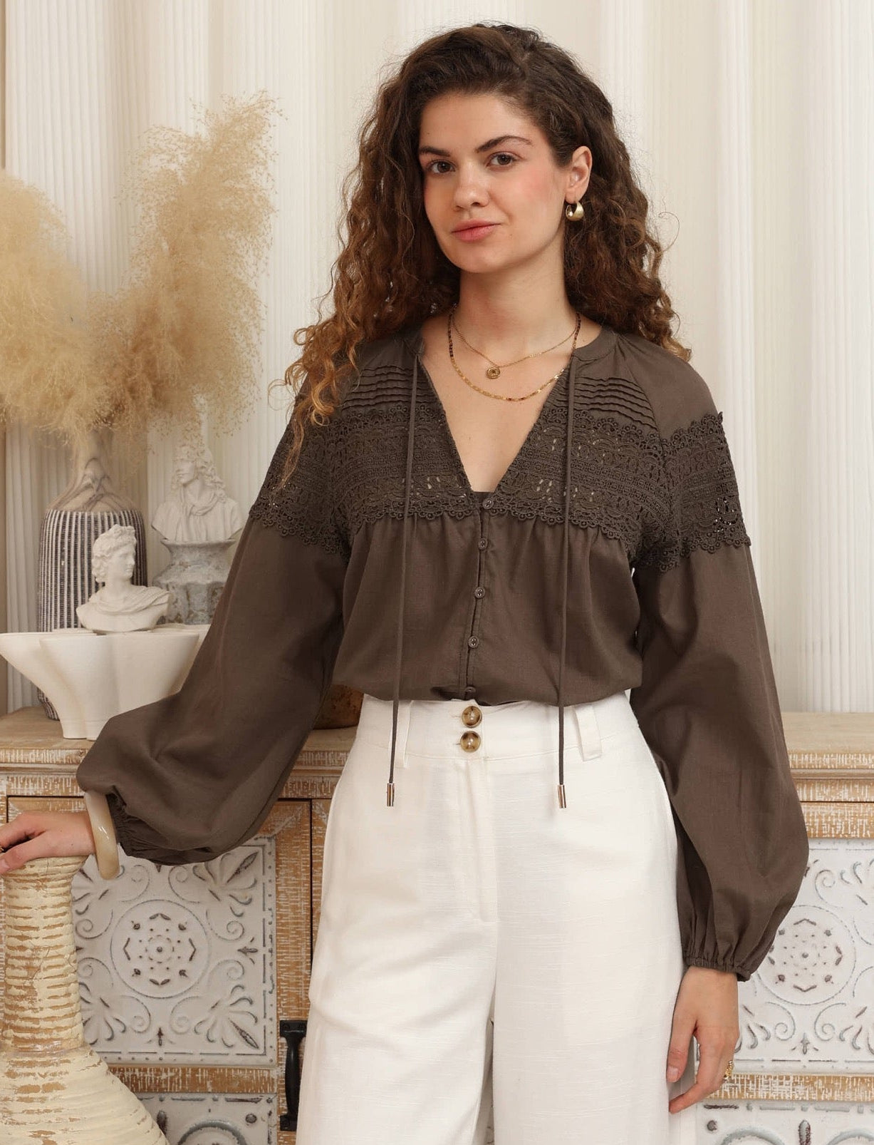 IRIS MAXI - Long Sleeve Blouse - BROWN