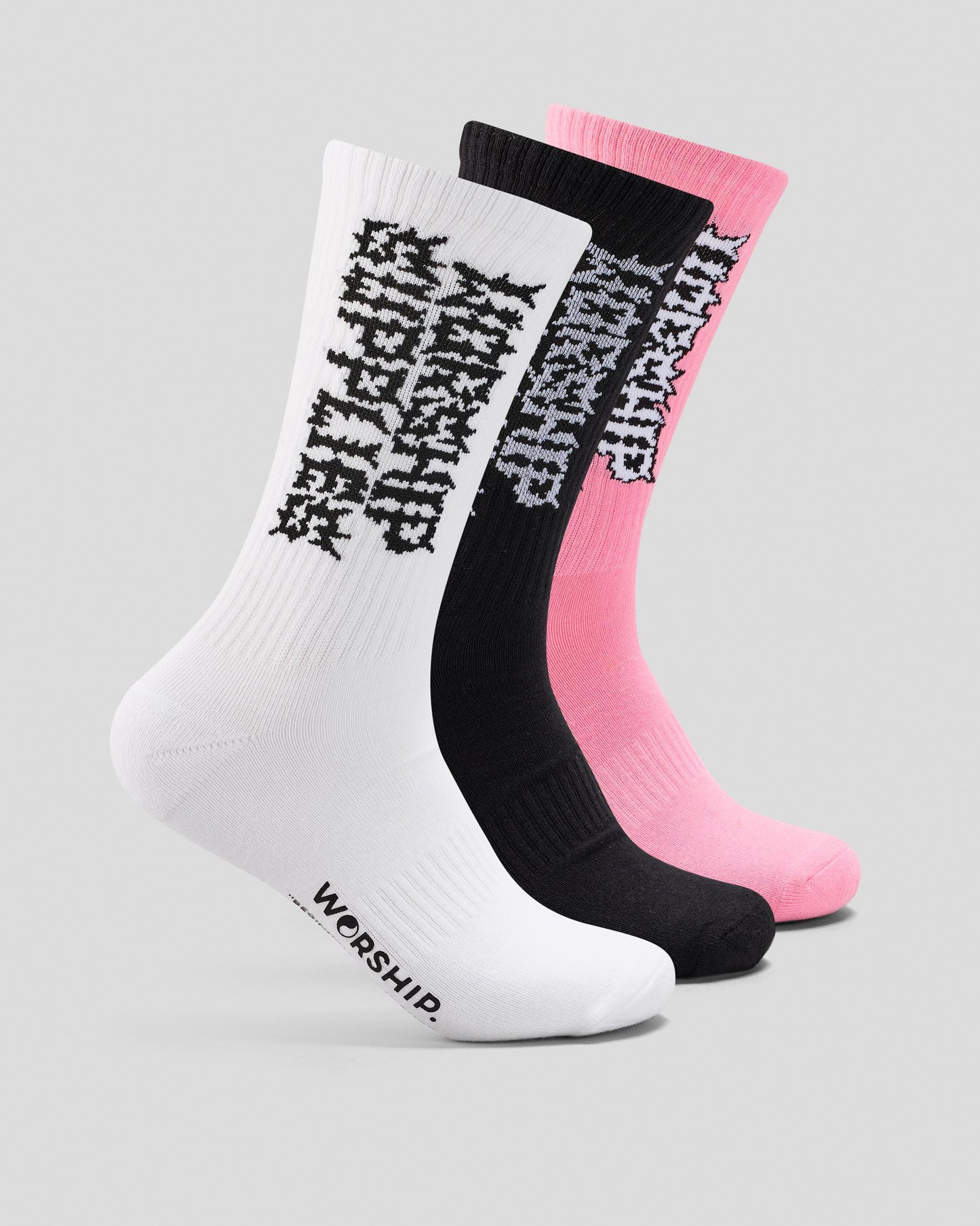 WORSHIP - Pile Up Socks 3 Pack - White/Black/Flamingo