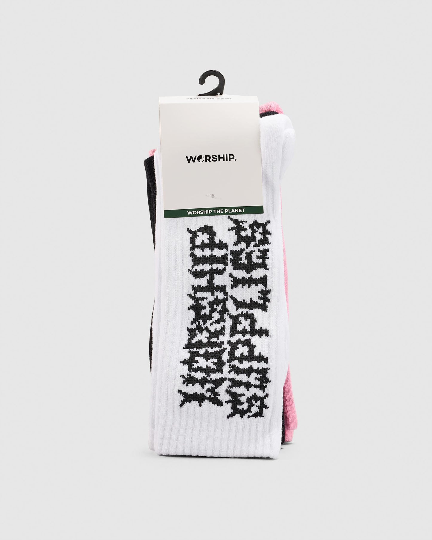 WORSHIP - Pile Up Socks 3 Pack - White/Black/Flamingo